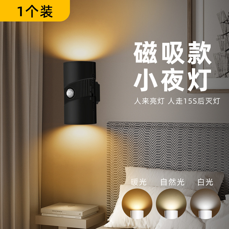 跨境智能人体感应灯充电式磁吸墙壁灯温馨小夜灯过道玄关家居筒灯|undefined