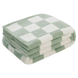 源头厂家直供订制柔暖舒适保暖格子款式提花半边绒毯子半边绒盖毯