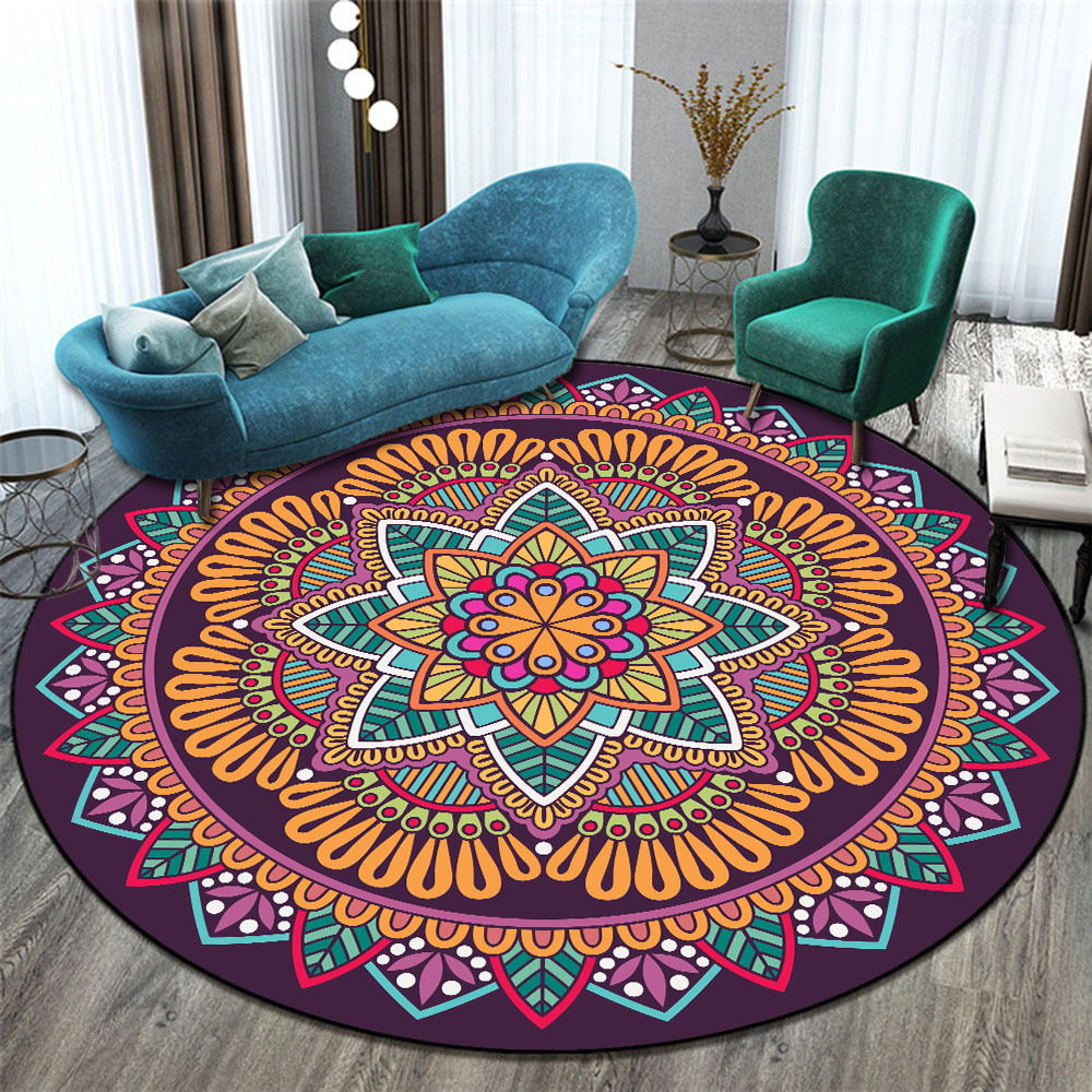 에스닉 스타일 복고풍 빛 럭셔리 만다라 라운드 카펫 교수형 바구니 컴퓨터 의자 커피 테이블 담요 바닥 매트 제조 업체 재고 도매