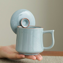 汝窑茶杯个人专用轻奢高档带盖logo刻字家用泡茶大容量水杯伴手礼