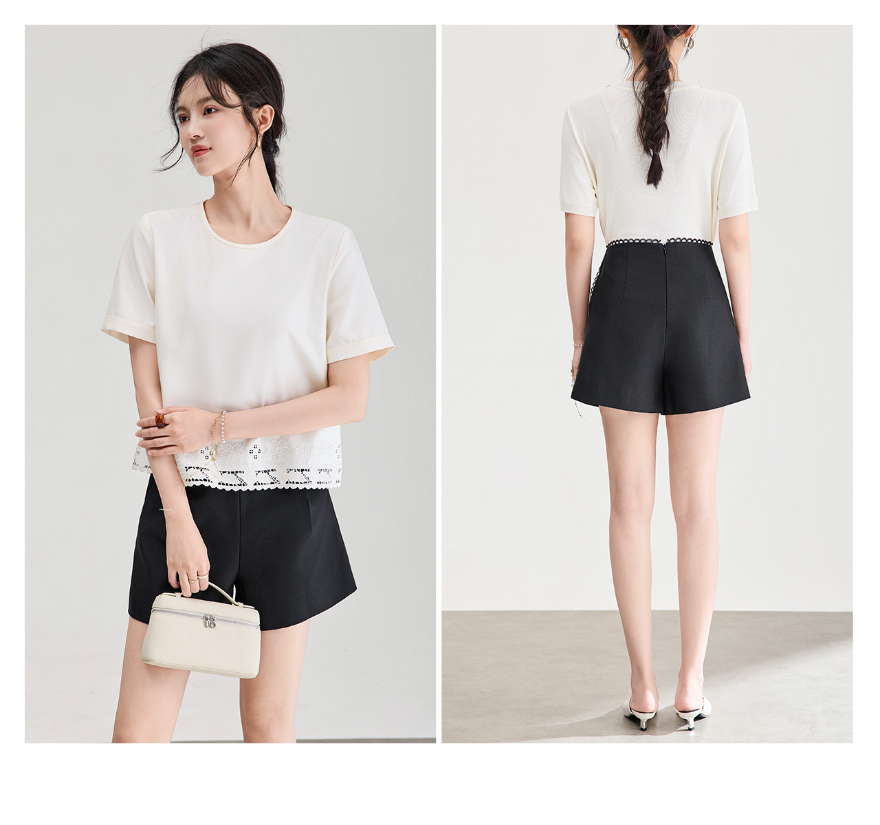 Quần short nữ cạp ren sóng thiết kế mới mùa hè — màu đen chi tiết 20