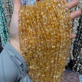 ✅不规则巴西手6碎石黄水晶diy饰品配件天然有孔竖孔链项链8mmE18