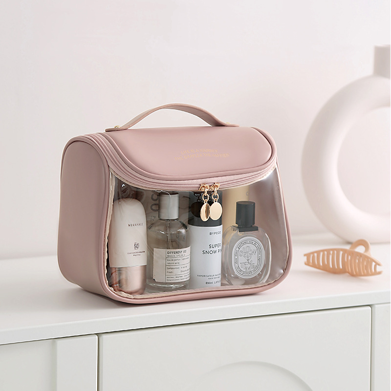 Pvc bolsa de cosméticos portátil bolsa transparente bolsa de almacenamiento de cosméticos de viaje de alto sentido bolsa de lavado colgante de gran capacidad