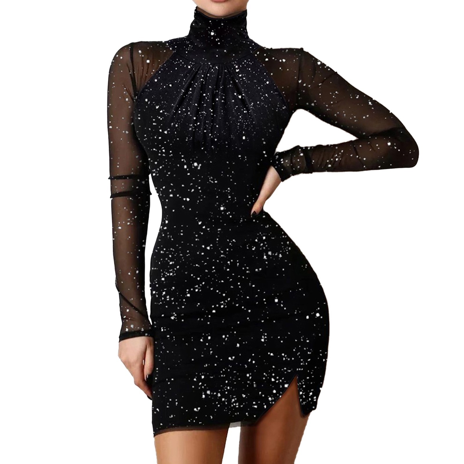 Sheath Dress Fashion Boat Neck Lace Long Sleeve Polka Dots Knee-length Daily display picture 36