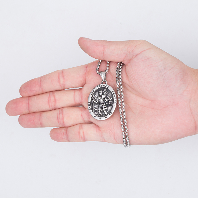 St Christopher Titanium Steel Pendant Stainless Steel Necklace