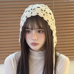 日本の手編み毛糸帽子学生少女ins風甘美で可愛いハンドフック透かし編みの包頭帽子