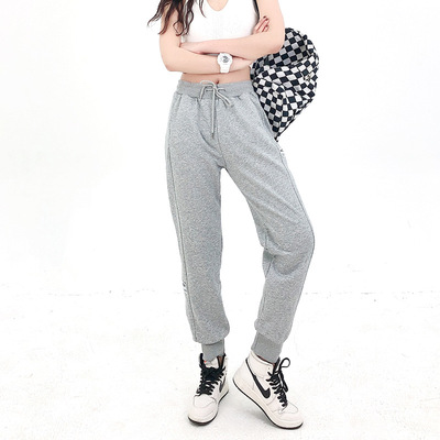 2021新款韓版春秋寬松束腿褲薄款運動長褲純色休閑褲衛褲女直播款