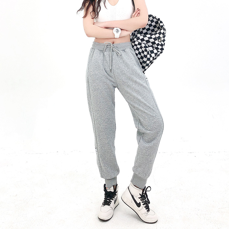 2021新款韓版春秋寬松束腿褲薄款運動長褲純色休閑褲衛褲女直播款