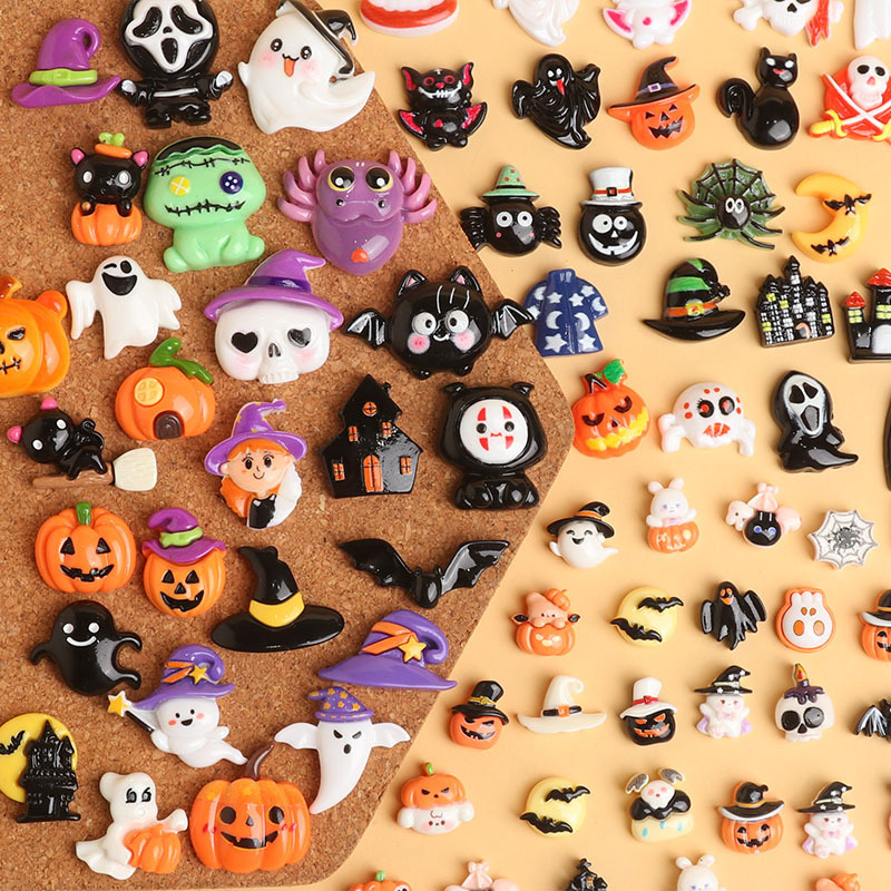 漫画面白いハロウィンゴーストカボチャ樹脂アクセサリー diy ジュエリーヘアアクセサリーキーホルダーペンダント下駄バックル|undefined