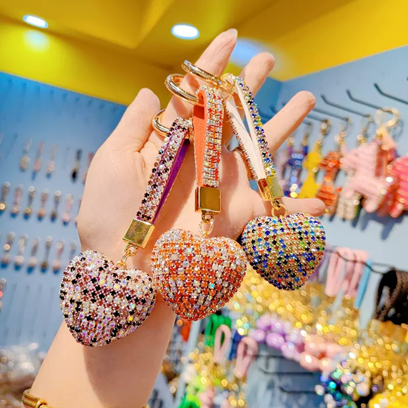 韩版满钻爱心钥匙扣可爱男女士桃心流苏包包钥匙链圈挂件饰批发