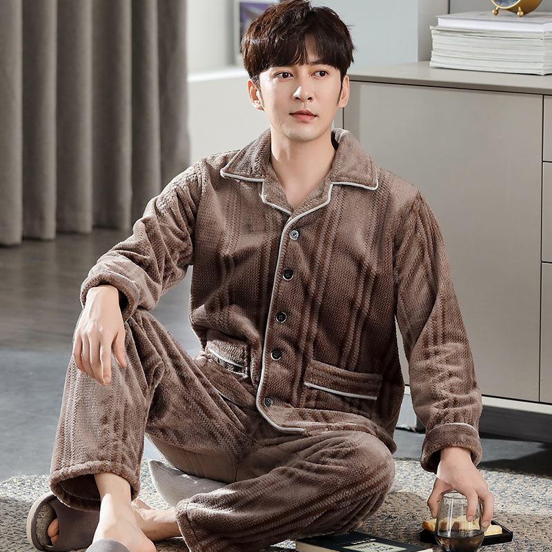 Pijama de hombre otoño 2024 nuevo hombre otoño invierno de alta sensación de coral felpa hombre felpa gruesa ropa para el hogar