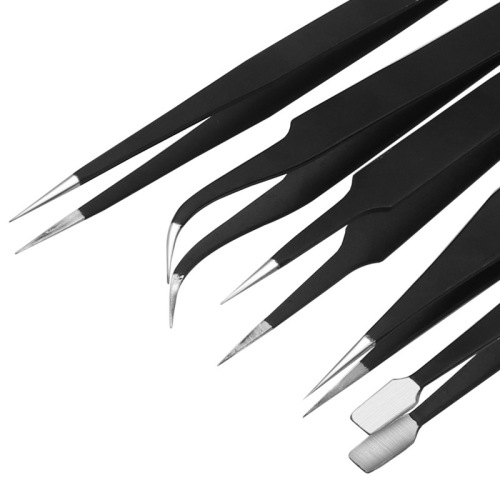 Pressed edge tweezers in canvas bag, stainless steel tweezers, straight head, elbow eyelash tweezers, electronic repair tools