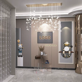北欧仿格栅公司前台背景墙布办公室logo形象壁纸欧式背景图墙布