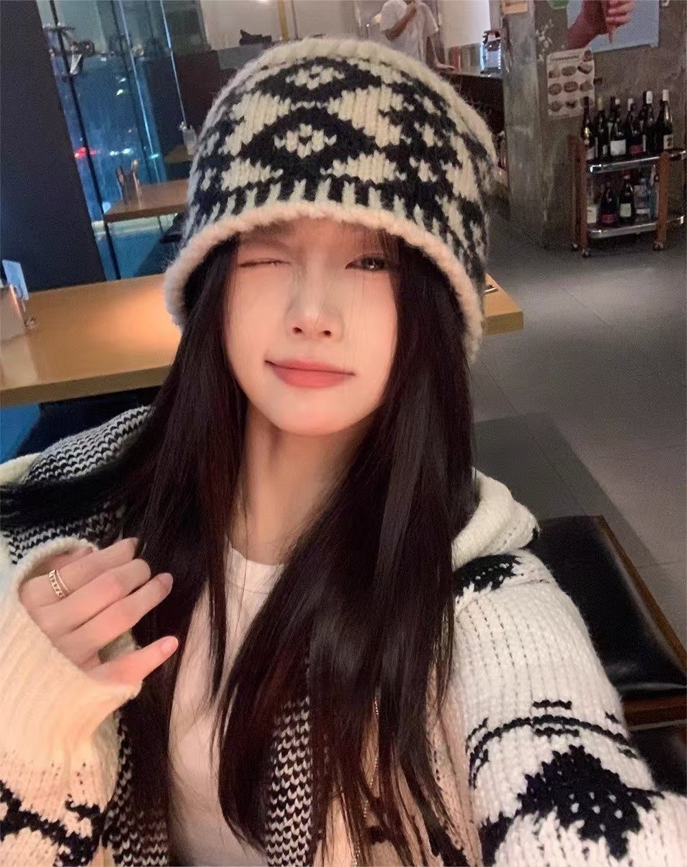 Vintage schwarze Fischermütze mit Karomuster für Damen, Herbst/Winter, gesichtsschlankmachend, vielseitig, für großen Kopfumfang, Strickmütze_voghion.com