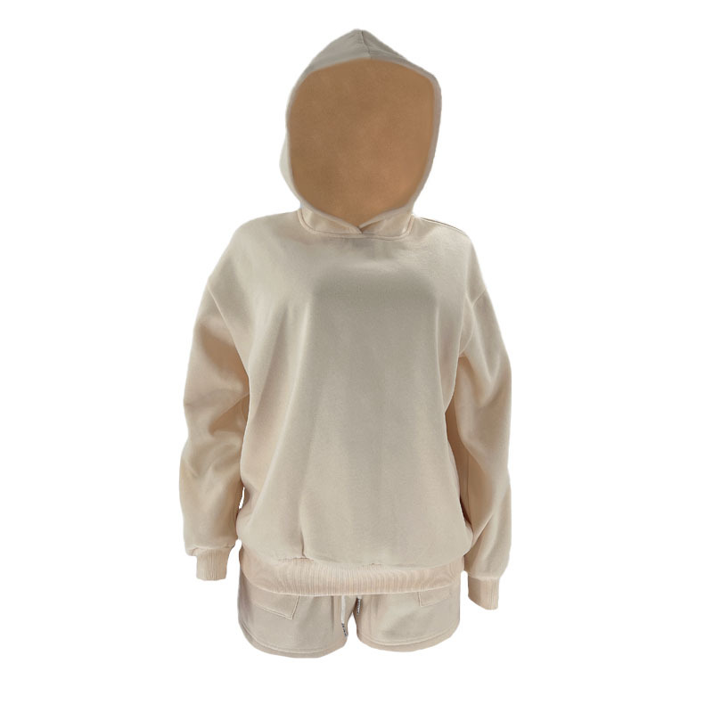 Autumn Winter Solid Color Hooded Pullover Long Sleeve Sweaters Women Clothing Shorts Suit
