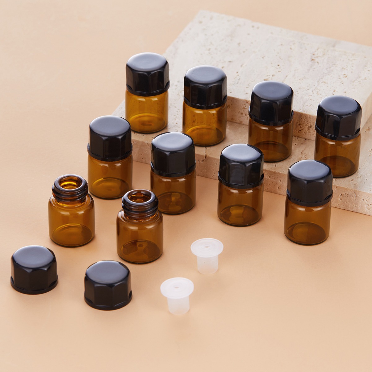 1ml botella de muestra pequeña de crema de color marrón mini botella de aceite fino de color marrón reenvasado cosmético portátil vidrio de prueba embotellado