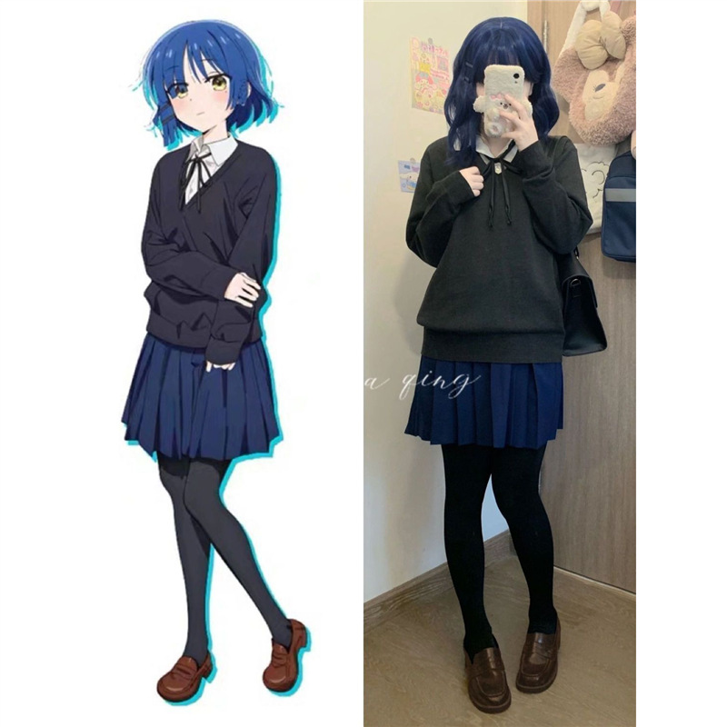Lonely Rock Yamada Ryosuke Cosplay Sweet Spicy Jk Uniform Dark Gray Sweater Shirt Cyan Skirt Cos Suit