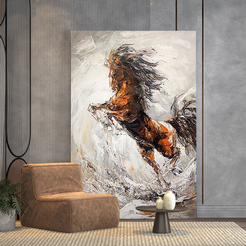 Abstract Horse Simple Entrance Hall Living Room Background Wall Decoration Painting Black and White Horse to Success Office Hanging Painting