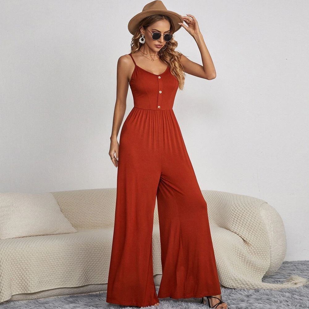 Sling Wide-Leg Loose Solid Color Jumpsuit NSYSQ115477