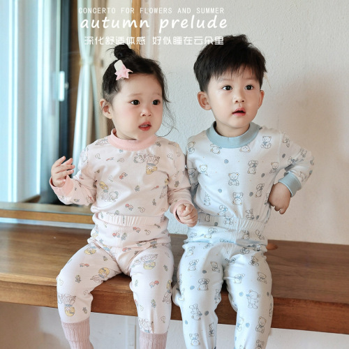 2025 Autumn Collection Baby Autumn Clothing Set Cotton Sleepwear for Infants Boys and Girls Pure Cotton Underwear Set Spring and Autumn