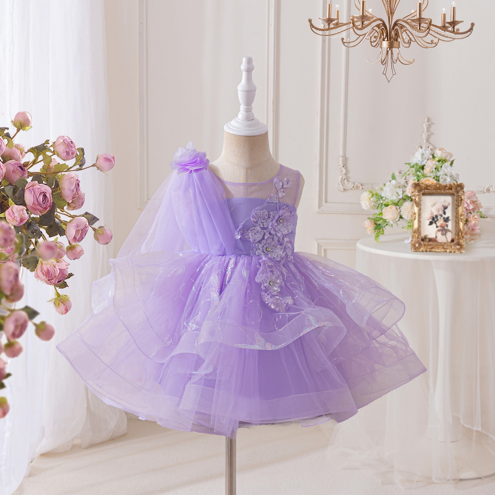 Foreign trade small and medium-sized children's baby dress children's birthday performance girls summer shawl high-end wedding princess dress