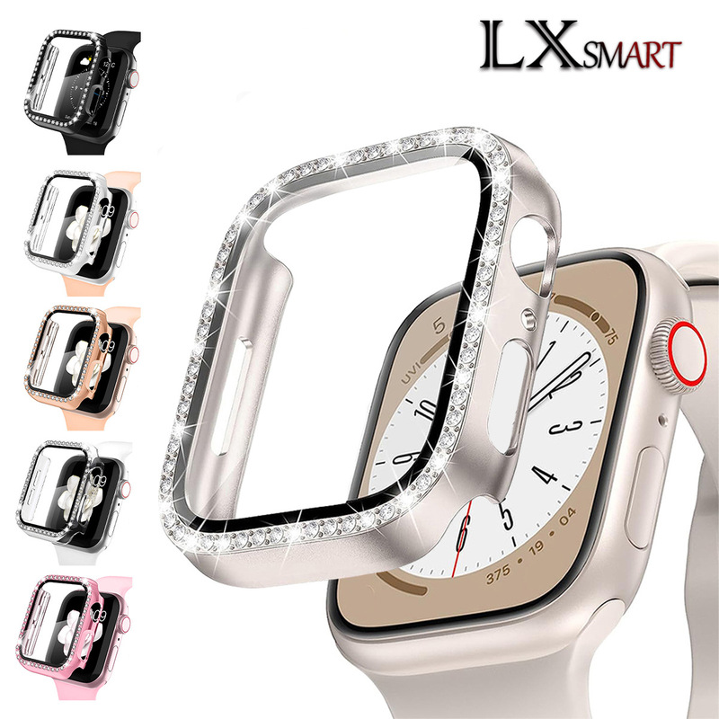 Suitable for Apple S10 Diamond-Encrusted Case iWatch Pc Single-Row Diamond-Encrusted Case Pc + Tempered Film Integrated Protective Cover