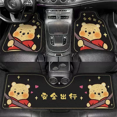 Cartoon Car Floor Mats, Universal Driving Car Floor Mats, Rear Row Conjoined Mats in the Car, Dust Removal, Easy Care Wire Ring Floor Mats (Universal Foot Pad) - pooh-fastens-his-seat-belt-5065cm-one-piece-in-the-front-row