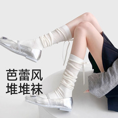 白色芭蕾风袜子女夏季薄款miu系小腿袜蝴蝶结堆堆袜中筒袜长筒袜