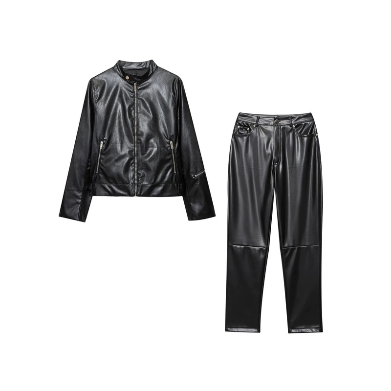 Cross-border AliExpress European and American women's fashion 2026 autumn new style leather jacket + leather pants