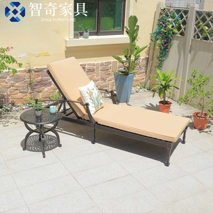 Outdoor Lounge Bed Swimming Pool Lounge Chair Leisure Open-Air Aluminum Alloy Wrought Iron Beach Chair Internet Celebrity Balcony Cast Aluminum Beach Bed