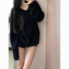 宽松V领毛衣女慵懒风秋冬新款高级松弛感套头针织衫外穿上衣