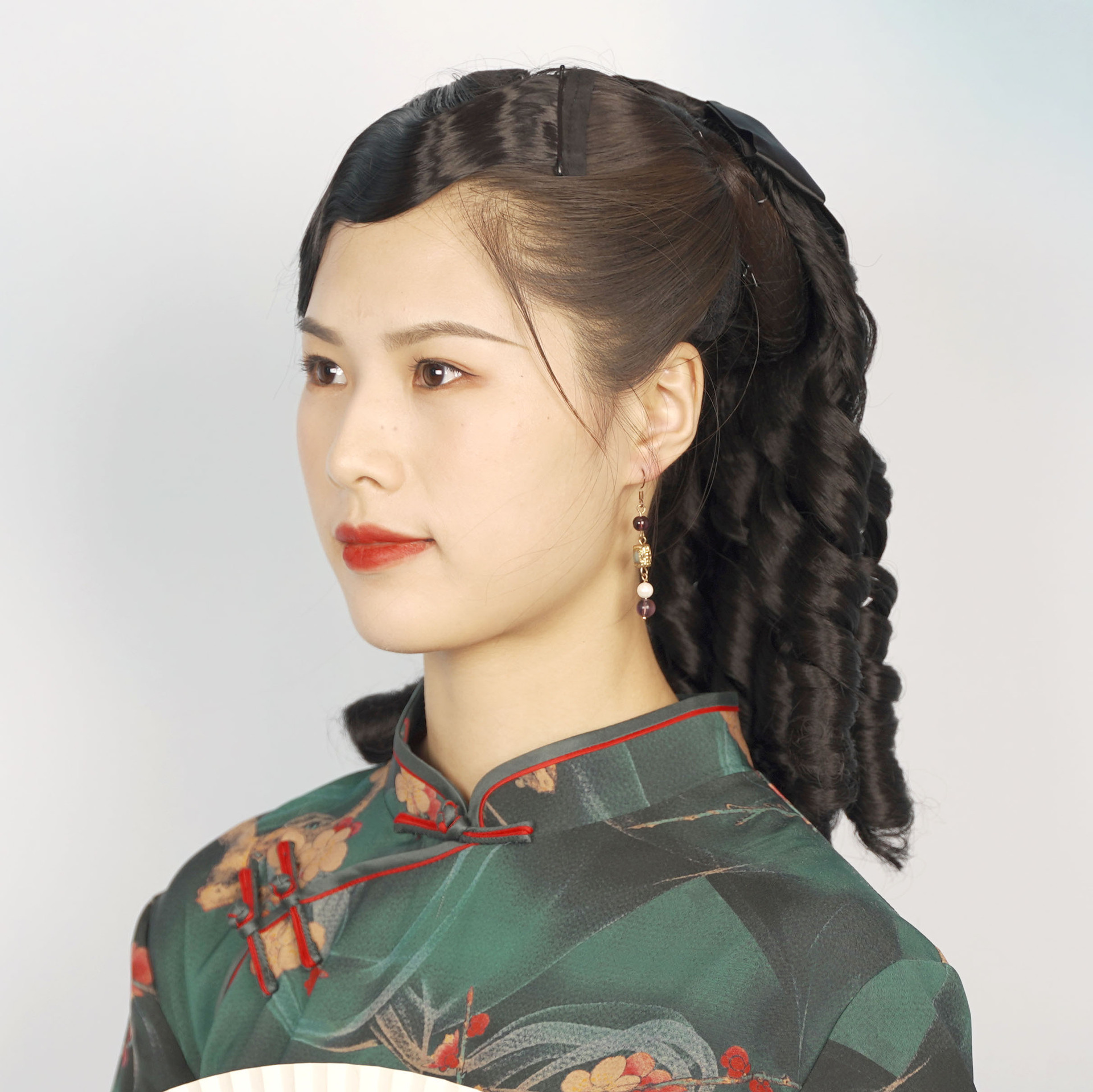 Princesa peluca rizado Cola de Caballo cheongsam antiguo traje peluca Cola de Caballo República de China Cine y Televisión retro danza Asociación peine Pelo Rizado cola de caballo