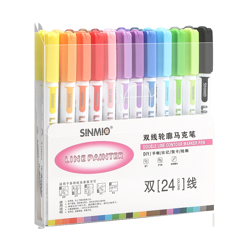 Pluma de contorno de doble línea de 24 colores, resaltador flash, marcador nacarado para estudiantes, juego de colores Macaron en stock