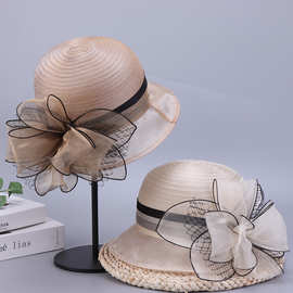 女士夏季新款欧根纱花朵时尚韩版透气盆帽户外遮阳旅游渔夫帽子潮