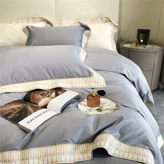 高端100支雙股匹馬棉四件套 簡約寬邊刺繡被套純棉全棉床上用品
