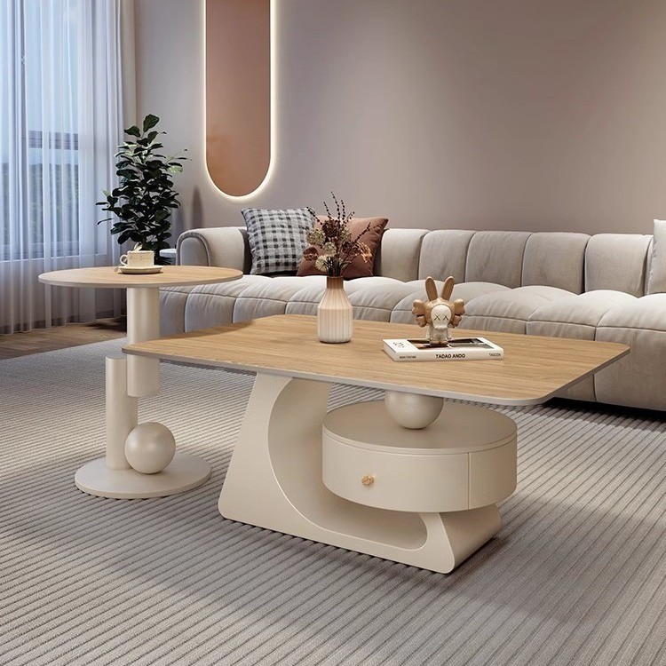 Crema rectangular madera tabla de mesa de mesa de roca lujoso moderno simple hogar pequeño sala de estar nueva mesa de alta calidad