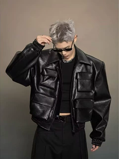 韩版廓形皮夹克男士2024年春秋季宽松休闲百搭外套上衣2024新款