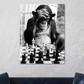 经典复古动物壁画猴子下棋工厂一件代发高清喷绘油画外贸入仓货源