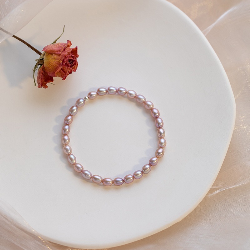 천연 핑크 퍼플 진주 팔찌