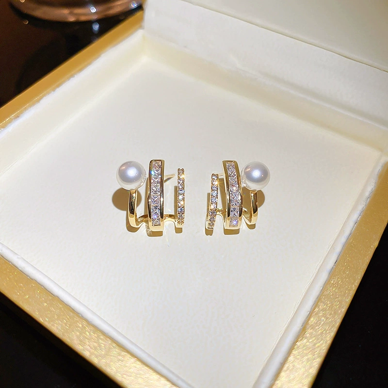 Серебряная игла, серьги из жемчуга, микроинкрустация, стиль легкой роскоши, стиль высокого качества