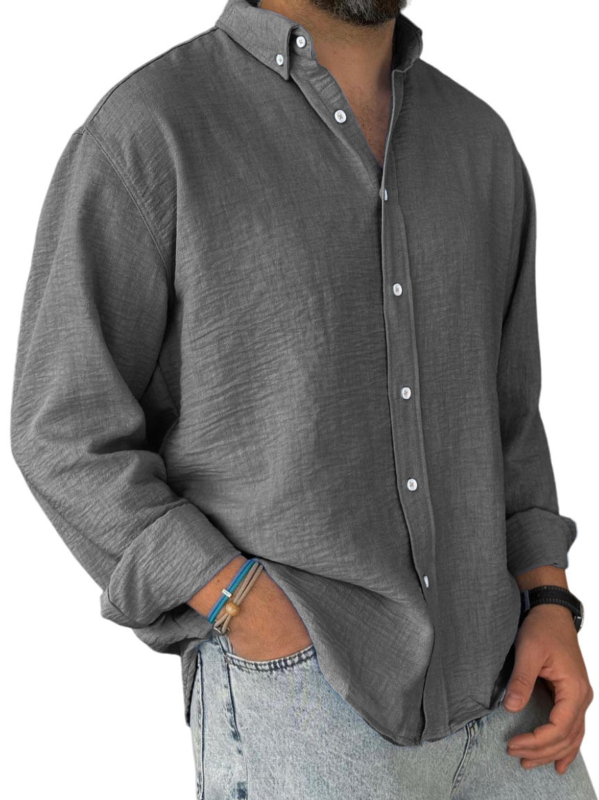Men's Brushed Overcoat With Turn-down Collar Solid Long Sleeve_voghion.com