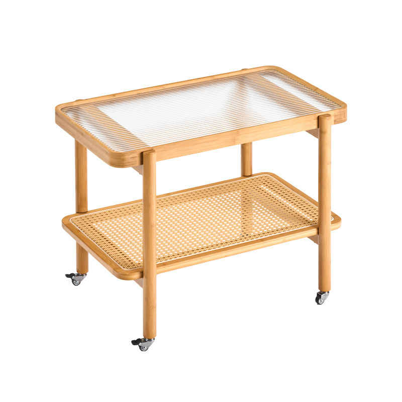 Sala de estar, sofá móvil, mesa lateral, carrito de vidrio japonés, estante de ratán, armario lateral de madera maciza, mesa pequeña en el balcón