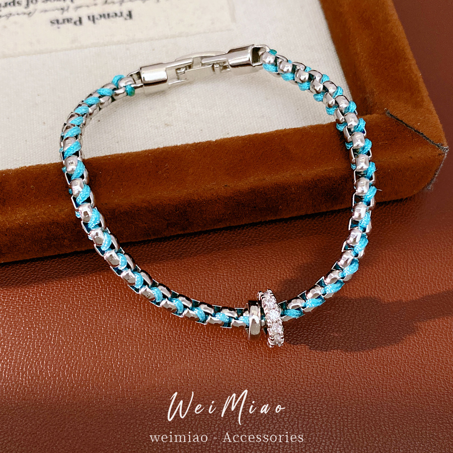 Pulseras redondas de piedra azul de silicio lujoso ligero nicho pulseras de alto nivel temperamento personalidad moda joyería al por mayor