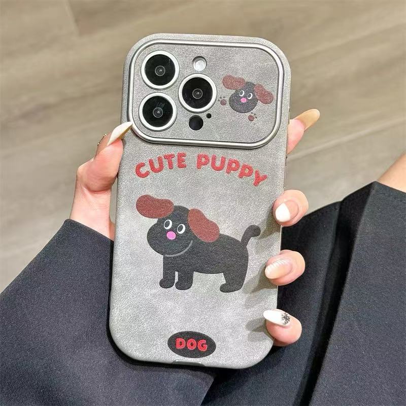Lindo perro de dibujos animados para Apple 15ProMax Pareja iphone16 funda para teléfono 13 ventana grande 14 todo incluido
