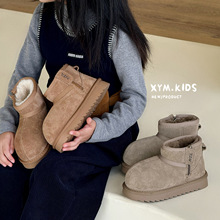 卡皮巴拉儿童雪地靴磨砂真皮靴2025年冬季新款男女童保暖大棉靴子