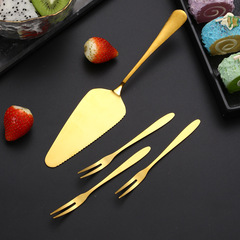 Stainless steel toothed cake spatula, afternoon tea pizza spatula, post-meal fruit fork, cross-border Amazon set