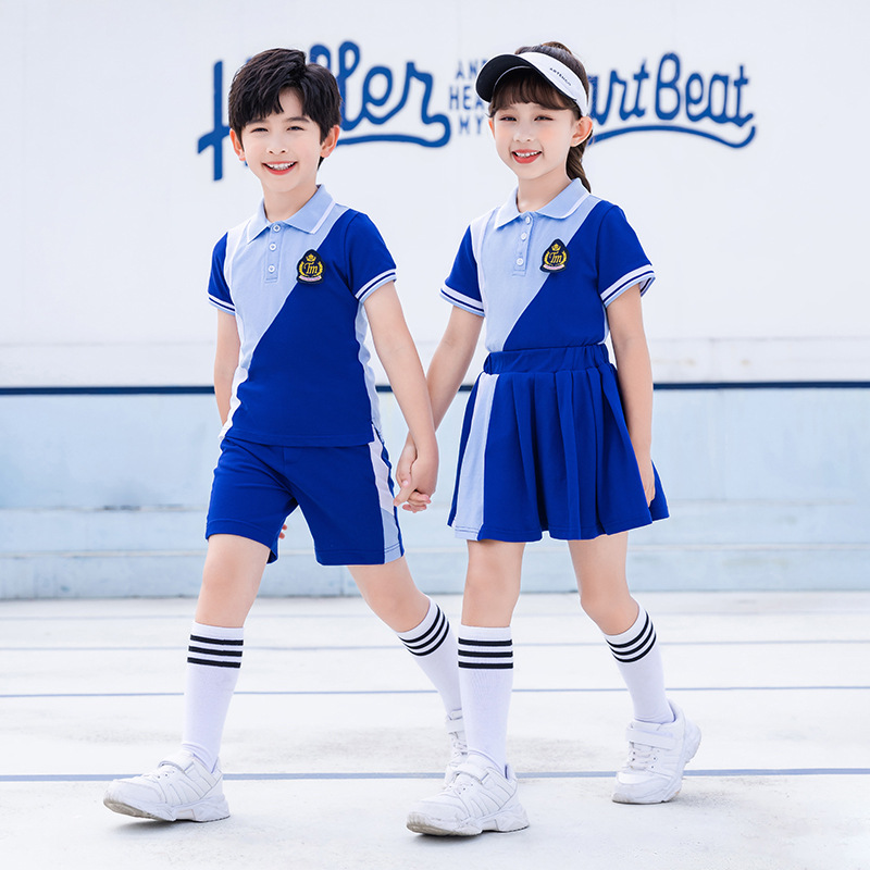 Preschool uniform college style baseball short sleeve set primary school uniform for boys and girls sports meet class uniform two-piece set