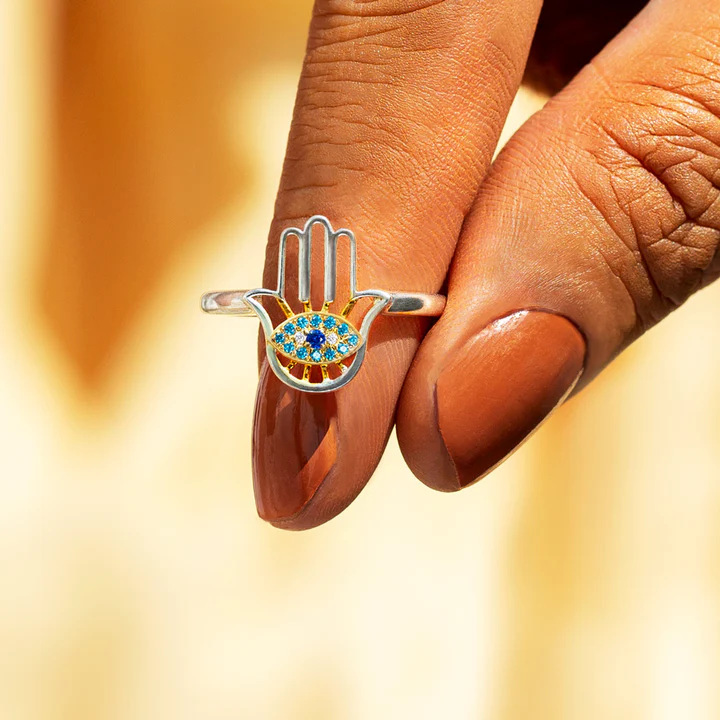 Copper Material Devil's Eye, Palm Pattern Wholesale Jewelry Retro Classic Style Devil's Eye Palm Copper 18K Gold Plated Plating Open Rings