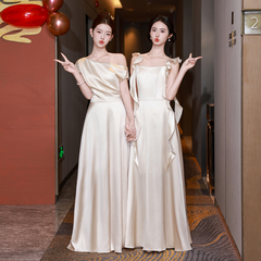 香槟色伴娘服礼服新款高级小众缎面结婚伴娘裙闺蜜姐妹服日常可穿