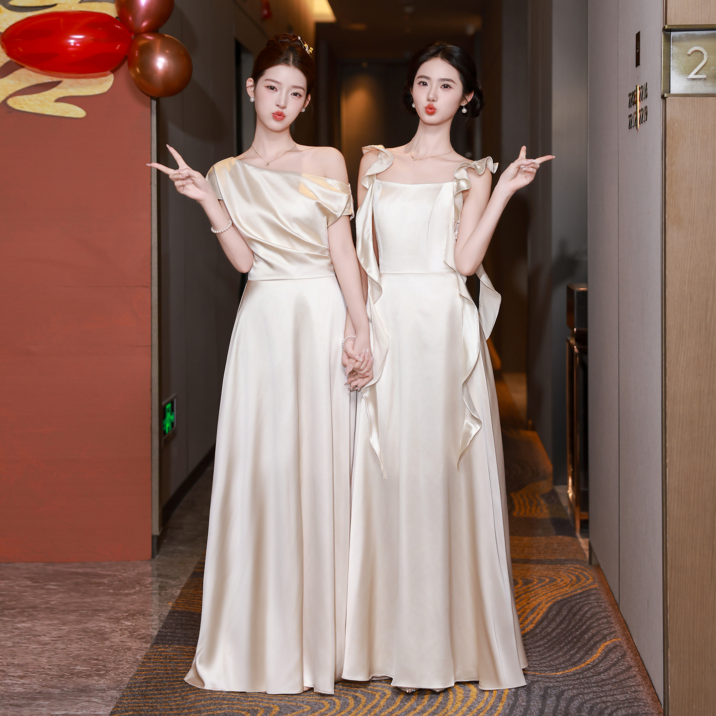 Champagne Color Bridesmaid Dress New High-End Niche Satin Wedding Bridesmaid Dress Bestie Sister Dress Can Be Worn Daily